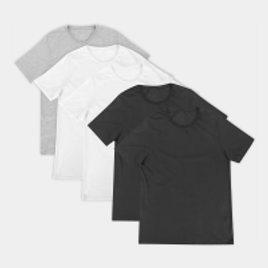 Imagem da oferta Kit Camiseta Básica com 5 Peças Masculinas - Branco e Preto