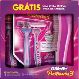 Imagem da oferta 2 Kits Aparelho para Depilar Gillette Prestobarba 3 Feminino com 4 Unidades Grátis Escova para Cabelo