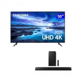 Imagem da oferta Smart TV Samsung 50" UHD 4K UN50AU7700GXZD + Soundbar Samsung Bluetooth HW-T555 2.1 Canais 320W