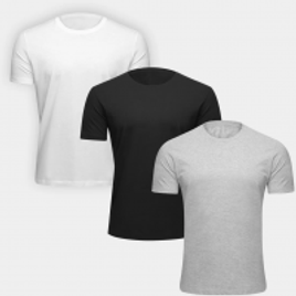 Imagem da oferta Kit Camiseta Básica Masculina c/ 3 Peças - Branco+Chumbo