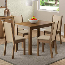 Imagem da oferta Sala de Jantar Cíntia Mesa com 4 Cadeiras - Rústico/Crema/Pérola