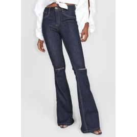 Calça Jeans Lança Perfume Flare Atena Rasgos Azul-Marinho