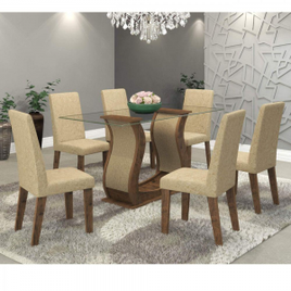 Imagem da oferta Conjunto Sala de Jantar Mesa Favorita e 6 Cadeiras Vênus Viero Grigio/Acácia