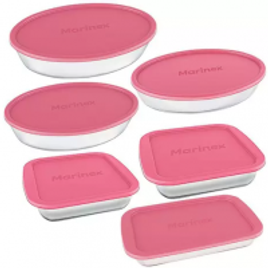 Conjunto de Assadeiras de Vidro com Tampa Marinex 6 Peças