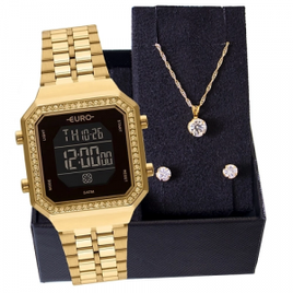 Imagem da oferta Kit Relógio Feminino Euro Fashion Fit Diamond Dourado EUBJK032AB/4P + Colar e Brincos
