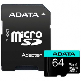 Imagem da oferta Cartão de Memória Adata MicroSDHC 64 GB Classe 10 V30 com Adaptador - AUSDX64GUI3V30SA2-RA1