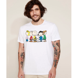 Imagem da oferta Camiseta Masculina Turma do Snoopy Manga Curta Gola Careca Branca