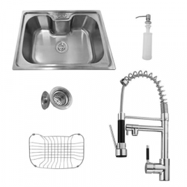 Kit Cuba Pia Gourmet Luxo Prizi Aço Inox 304 SB6042 e Torneira Gourmet Prizi com Spray KE6024
