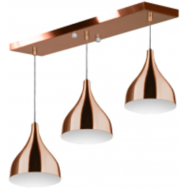 Lustre Pendente Triplo Base Retangular Inox Cobre - MARRYLUZ