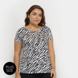 Imagem da oferta Camiseta Lecimar Plus Size Animal Print Zebra Feminina - Preto