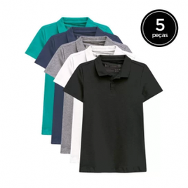 Imagem da oferta Kit de 5 Camisas Polo Femininas - Verde Claro e Marinho