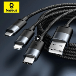 Imagem da oferta Cabo de Dados Baseus USB 3 em 1 de 120cm - Tipo C + Iphone + Micro USB