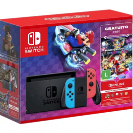 Imagem da oferta Nintendo Switch 32GB + Mario Kart 8 Deluxe - Vermelho/Azul