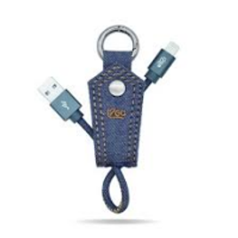 Imagem da oferta Chaveiro com Cabo Lightining (Cabo Iphone) Jeans i2GO Certificado MFi 10cm 2,4A - Jeans Fashion Series -
