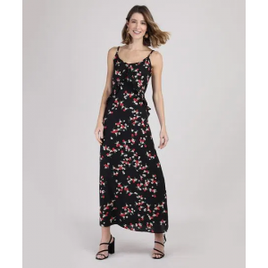 Imagem da oferta Vestido Feminino Longo Estampado Floral com Babado Alça Fina Preto