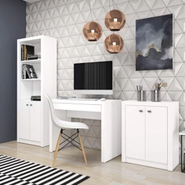 Conjunto Escritório Home Office com Mesa Estante 2 Portas e Balcão 2 Portas Espresso Móveis