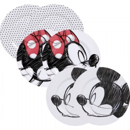 Imagem da oferta Jogo de Pratos para sobremesa 6 peças Mickey e Minnie Kiss - La Cuisine + Disney