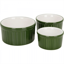 Imagem da oferta Jogo Ramequim Cerâmica Refratária 3 peças Branco/Verde - La Cuisine