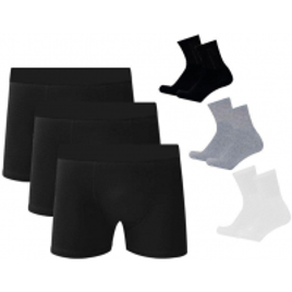 Kit 12 Cuecas Boxer Em Algodão C5 Preto + 3 Meias M15 QLC SPORT