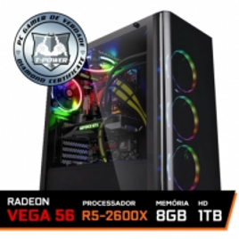 Imagem da oferta Computador Gamer T-Power Major Edition AMD Ryzen 5 2600x Radeon Vega 56 DDR4 8GB HD 1TB 600W