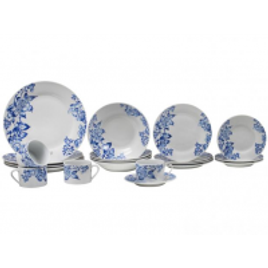 Imagem da oferta Aparelho de Jantar 20 Peças Evolux Porcelana - Redondo Branco Inova Floral Azul