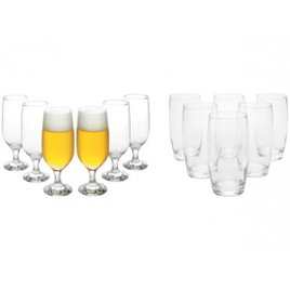 Imagem da oferta Kit Jogo de Taças de Vidro para Cerveja Floripa 300ml + Jogo de Copos 400ml 12 Unidades Nadir