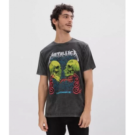 Imagem da oferta Camiseta Marmorizada Estampa Metallica Caveiras Espelhadas - P