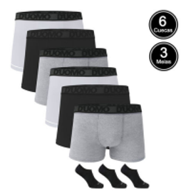 Imagem da oferta Kit 6 Cuecas Boxer Cotton Duomo + 3 Pares De Meia Ted Socks 1300 Preta