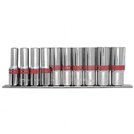 Jogo de Soquetes Sextavado Longos 10 22 mm 10 Peças Encaixe 12 Pol com Suporte MTX135909