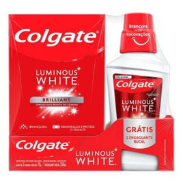 Imagem da oferta Kit Creme Dental para Clareamento Colgate Luminous White Brilliant Mint 70g 3 Unidades + Enxaguante Bucal 250ml