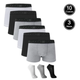 Imagem da oferta Kit 10 Cuecas Boxer Cotton Duomo + 3 Pares de Meia Ted Socks 1500 Sortidas