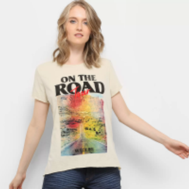 Imagem da oferta Camiseta Drezzup Estampada Fenda Lateral Feminina - Areia