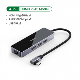 HUB USB 3.0 4K 30Hz HDMI + RJ45 1000Mbps 4 em 1 - Ugreen