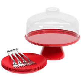 Conjunto para Bolo Coza Celebration em Polipropileno/Inox Vermelho – 9 Peças