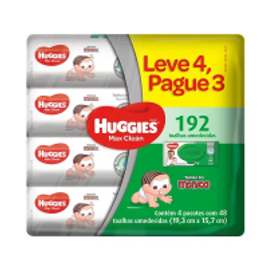 Imagem da oferta Toalhas Umedecidas Huggies Max Clean Pack com 4 Pacotes Leve 4 Pague 3 - 192 Unidades