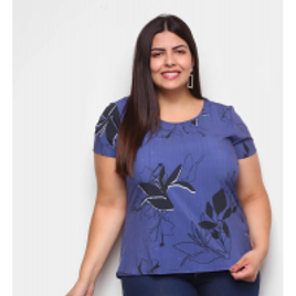 Imagem da oferta Blusa Cativa Plus Size Básica Floral Feminina - Azul