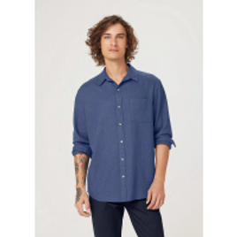 Camisa básica masculina slim manga longa em linho  Azul