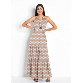 Vestido Poá Bege com Camadas - Moda Pop