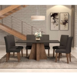 Imagem da oferta Conjunto de Mesa de Jantar com 6 Cadeiras Estofadas Amanda Suede Preto