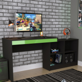 Imagem da oferta Mesa Escrivaninha Gamer 4 Nichos Nova Mobile B24 Preta e Verde
