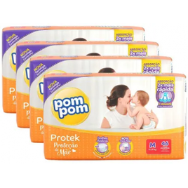 Imagem da oferta Kit com 4 Pacotes Fraldas Pom Pom Protek Proteção de Mãe Tam M - 46 Unidades Cada