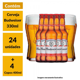 Super Kit Budweiser 24 Cervejas + 4 Copos