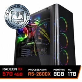 Imagem da oferta PC Gamer T-Power Major Edition AMD Ryzen 5 2600X Radeon RX 570 4GB DDR4 8GB 1TB 500W