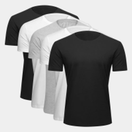 Imagem da oferta Kit Camiseta Básica c/ 5 Peças Masculinas - Branco e Preto