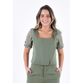 Blusa Mamorena Alfaiataria com Barbatana e Manga Laise