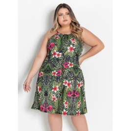 Imagem da oferta Vestido Curto Floral Verde com Alças Plus Size - Marguerite
