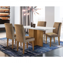Imagem da oferta Conjunto Sala de Jantar Mesa com Tampo de MDF Olimpia e 4 Cadeiras Grécia - Rufato