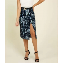 Saia Midi Feminina Fenda Estampada