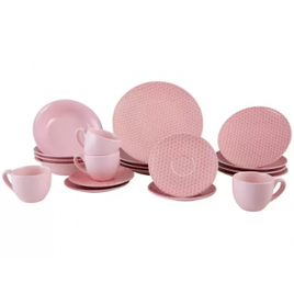 Imagem da oferta Aparelho de Jantar Chá 20 Peças Haus Cerâmica - Rosa Redondo Soho Geométrico