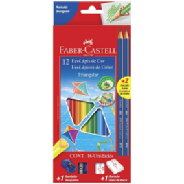Imagem da oferta Kit Escolar Lápis de Cor Triangular Faber-Castell + 2 Lápis Max + Apontador + Borracha